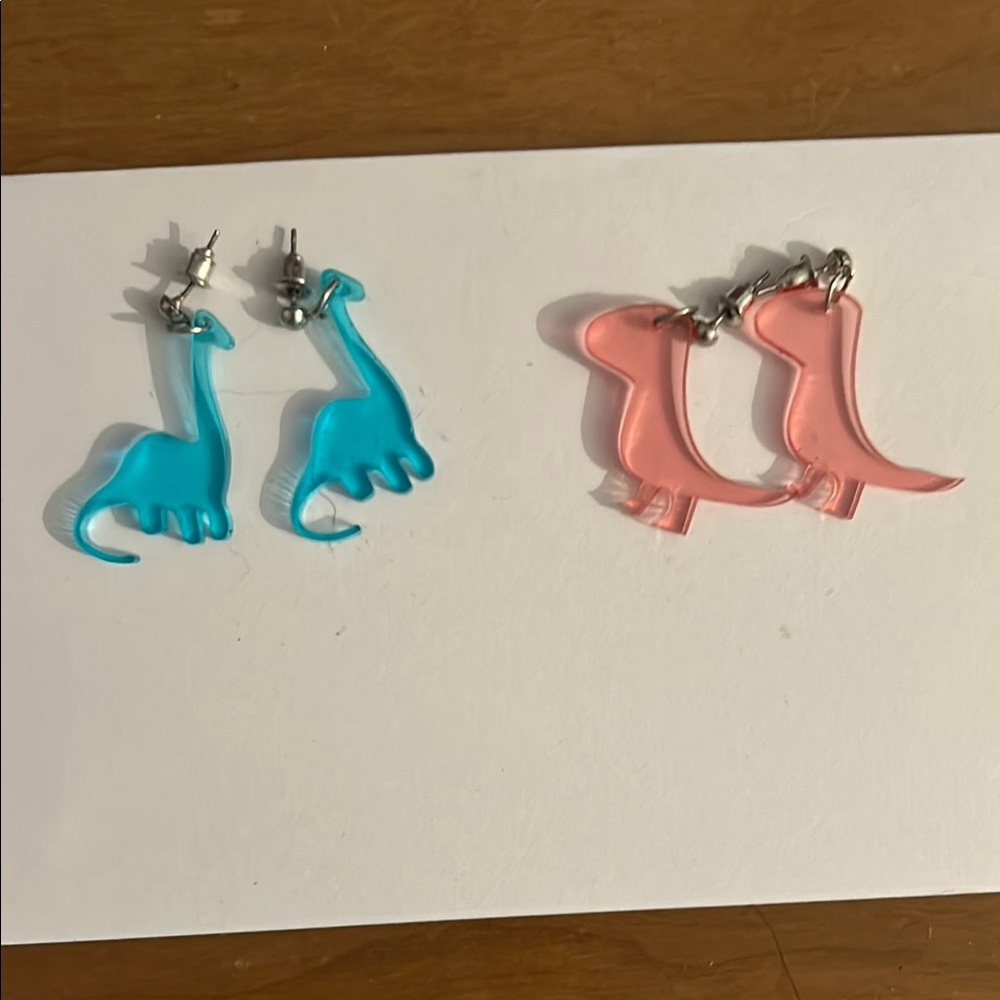 Dinosaur Shaped Earrings in Blue and Pink